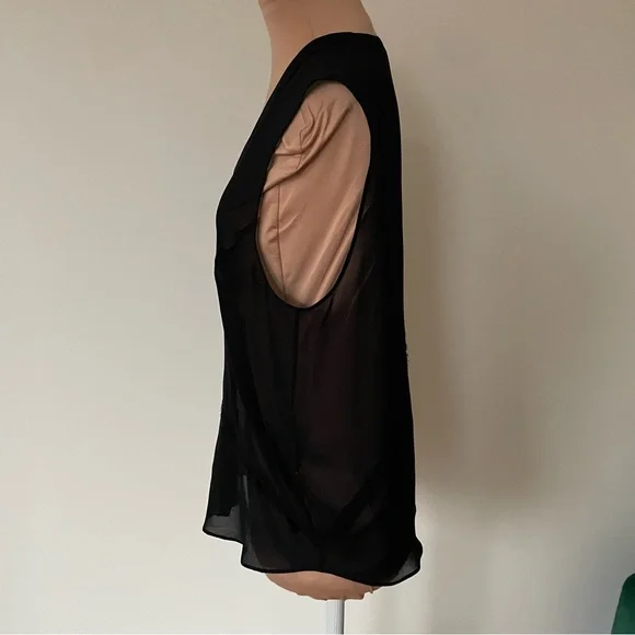 Helmut Lang Silk Chiffon Black V-Neck Sleeveless Button Down Raw Trim Top Size S - Picture 5 of 12